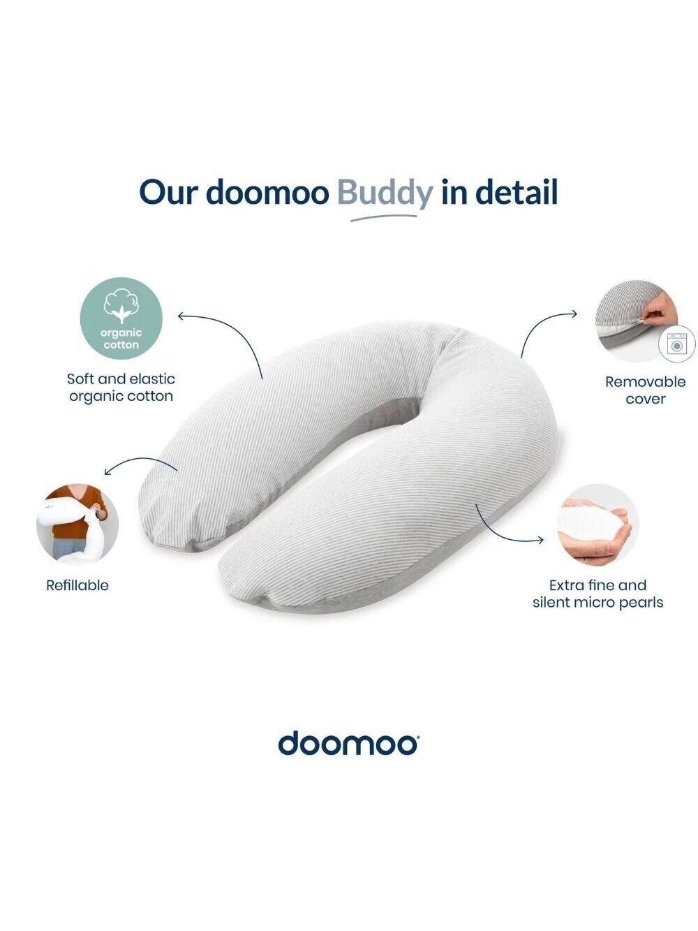 Doomoo organic cotton nursing pillow (granules) 180 cm Corduroy Green 2