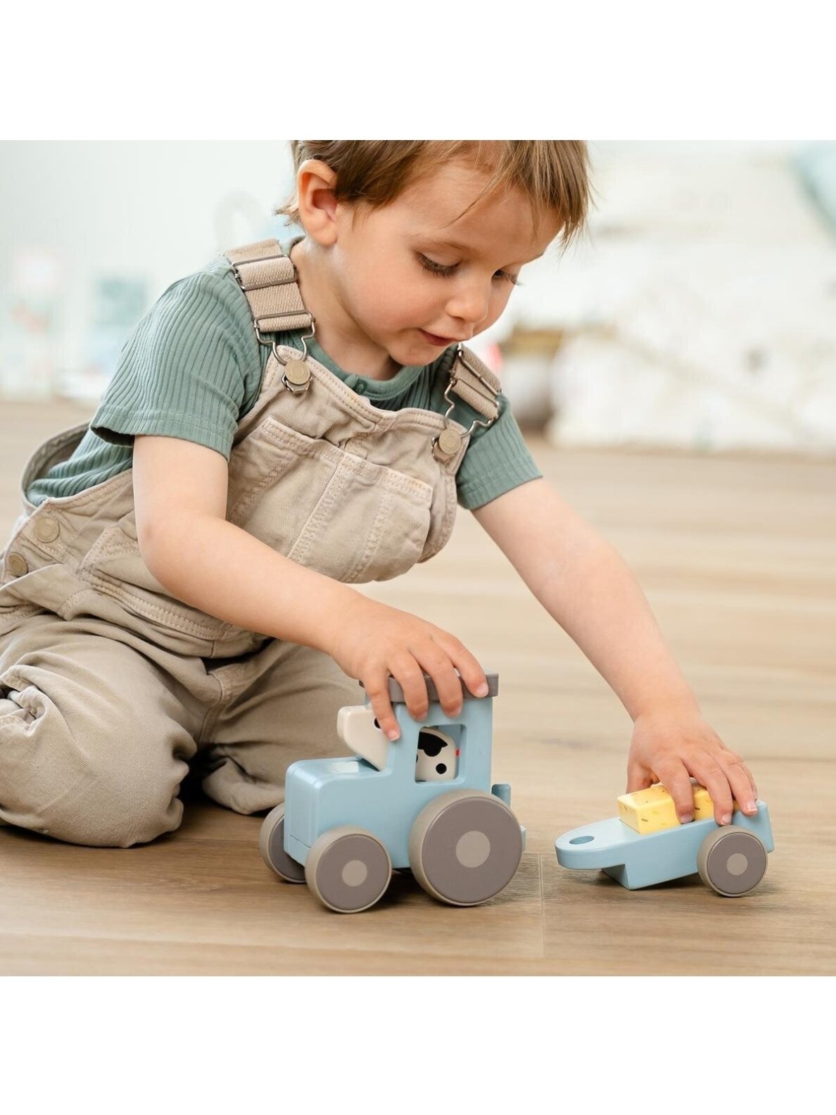 Done by Deer wooden toy Tiny farm tractor Dotti Blue 1