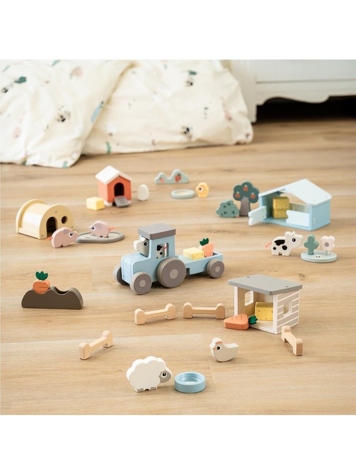 Done by Deer wooden toy Tiny farm tractor Dotti Blue 2