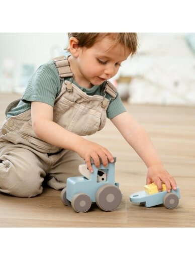 Done by Deer wooden toy Tiny farm tractor Dotti Blue 1