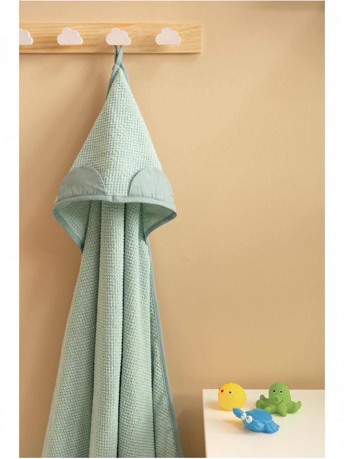 Terry cotton towel with a hood, 100x100, green 1 Terry cotton towel with a hood, 100x100, green 1