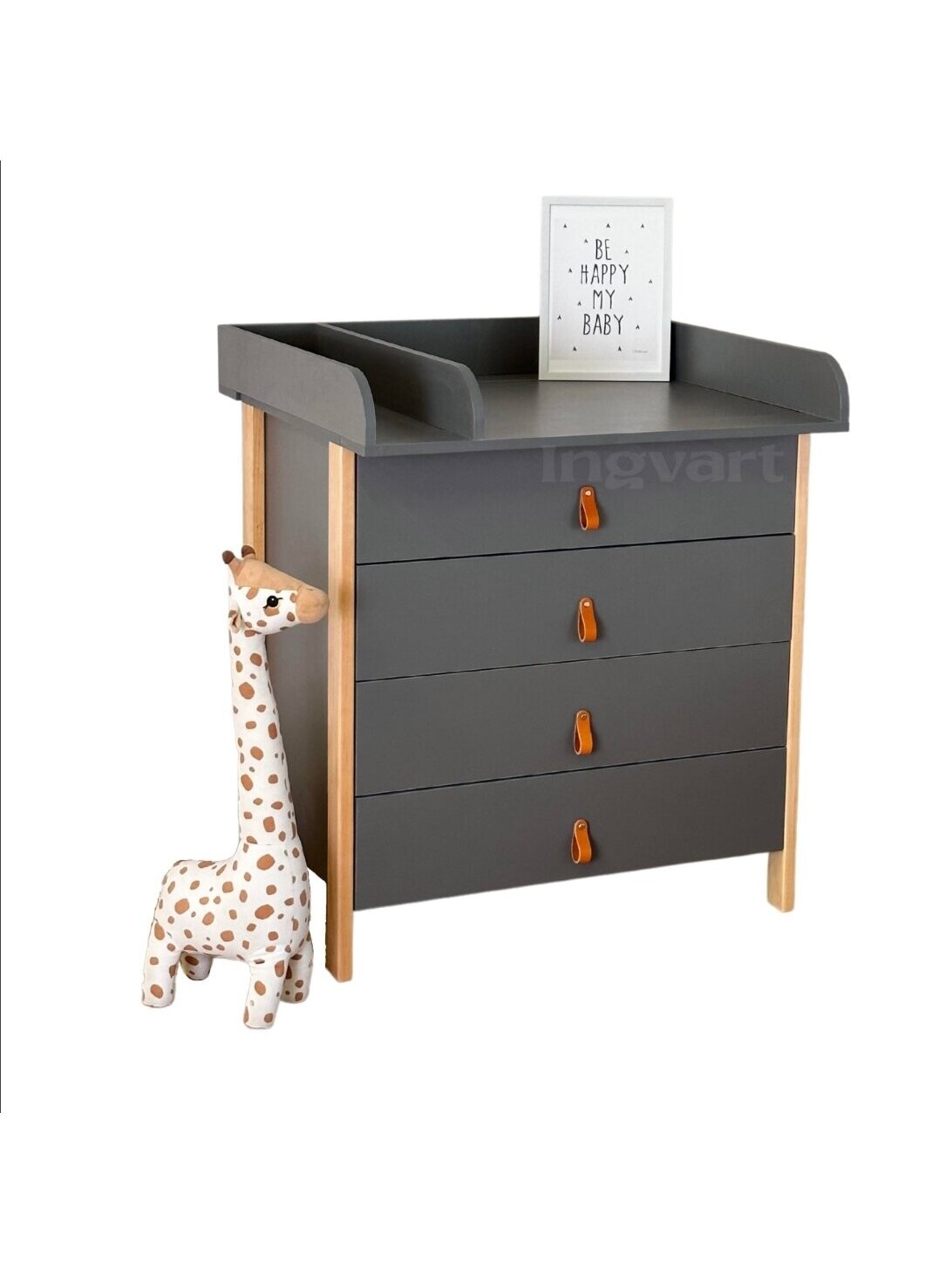 SCANDI Dresser with Changing Table, Graphite/Natural