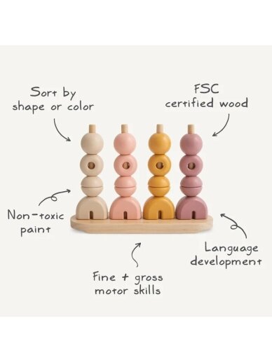 Wooden stacking toy, Wooden multi shape stacker, Mushie 1