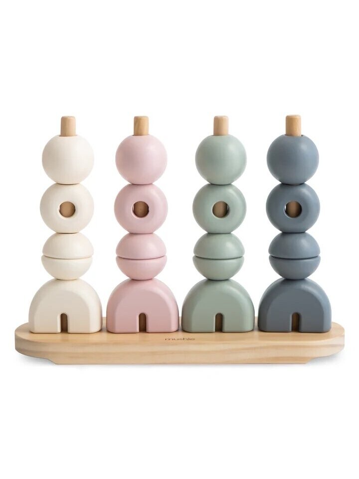 Wooden stacking toy, Wooden multi shape stacker, Mushie