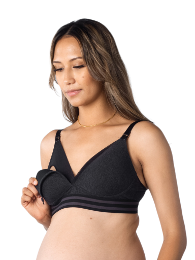 Bra for pregnant and nursing, cotton, Hot Milk, (dark grey)