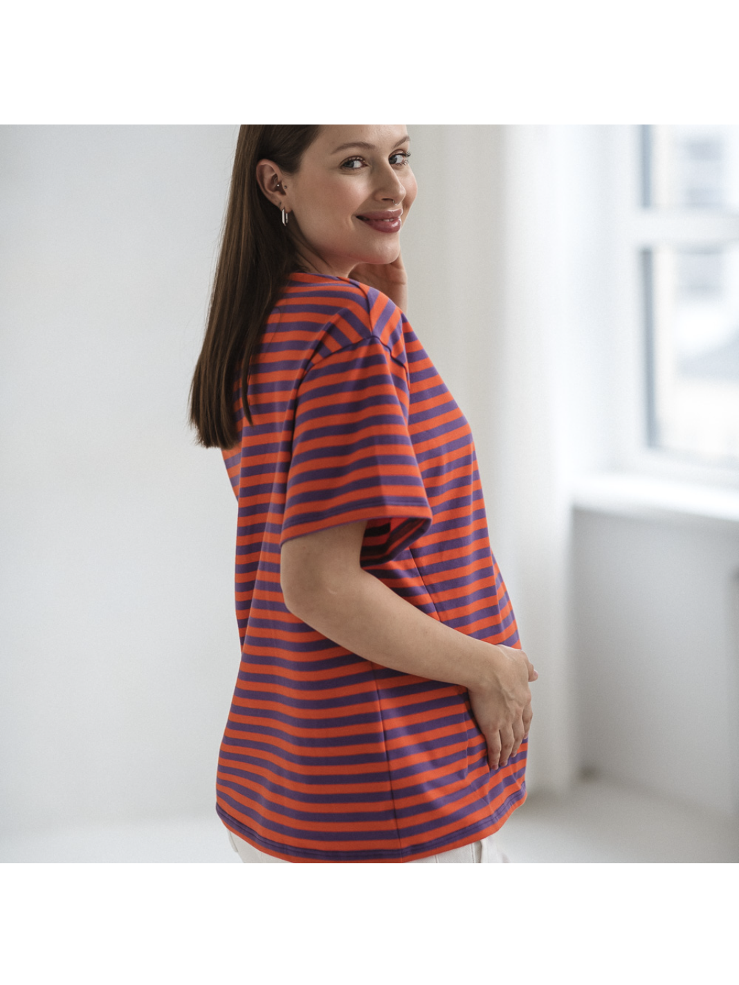 Maternity & Nursing T-Shirt Mamahood (Purple-Orange Stripes) 1 Maternity & Nursing T-Shirt Mamahood (Purple-Orange Stripes) 1