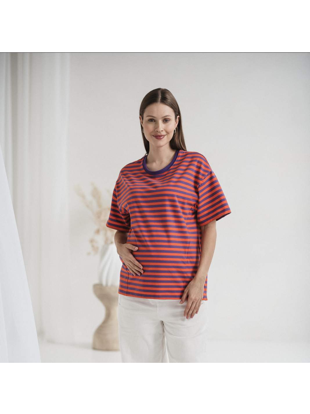 Maternity & Nursing T-Shirt Mamahood (Purple-Orange Stripes)