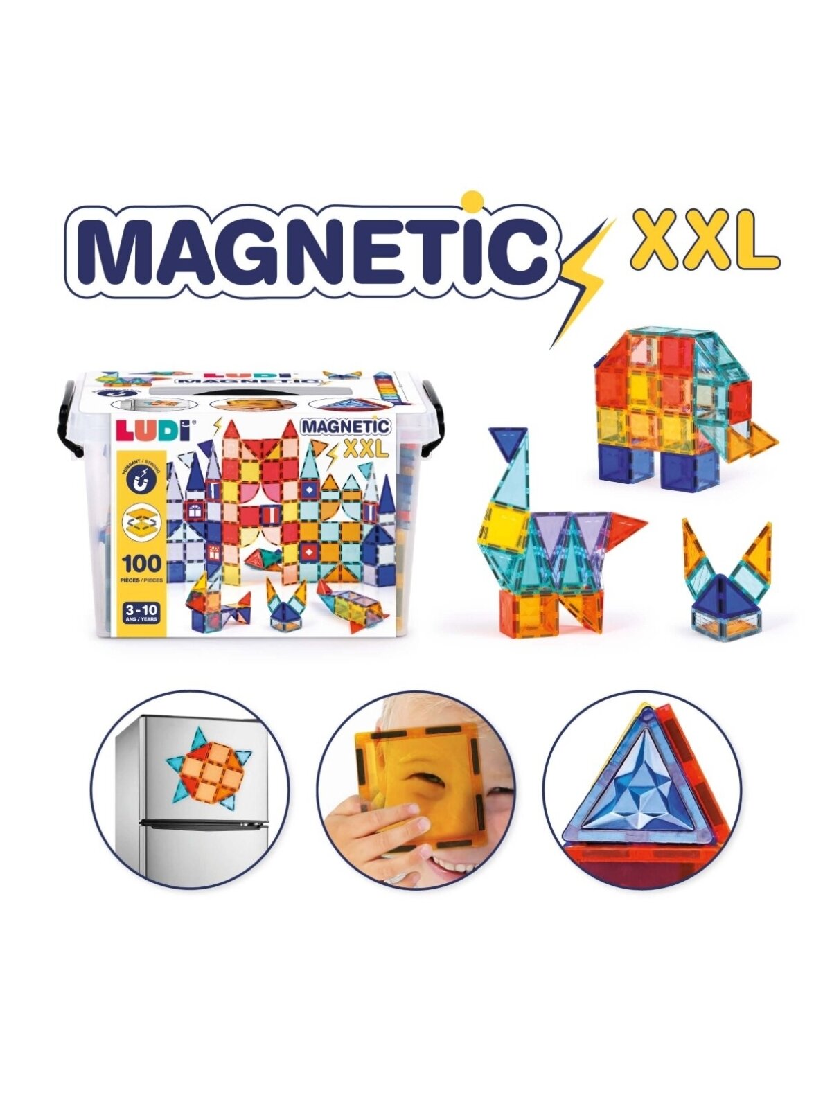 Magnetic construction set XXL, 100 pieces, LUDI 2 Magnetic construction set XXL, 100 pieces, LUDI 2