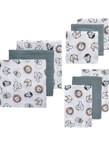 9pcs. Gauze (muslin) diaper set, Meyco Baby (animals)