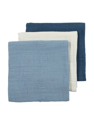 Gauze (muslin) diaper set, 3pcs., 70x70 Meyco Baby naturel, jeans blue, indigo