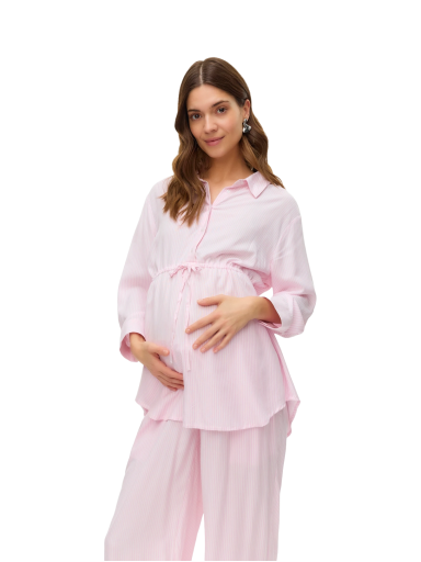 Shirt-type blouse for pregnant and nursing women MLNICOLA, 3/4 sleeve, Mama;licious (Pink/white)