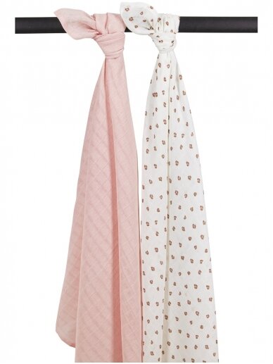 Gauze (muslin) diaper set, 2pcs.,120x120, Meyco Baby (Mini Panther Soft Pink)