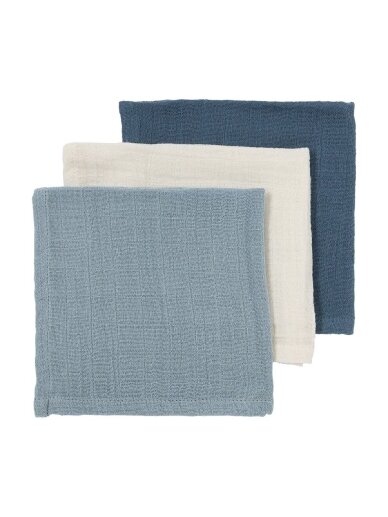 Muslin diapers set, 3 pcs. 30x30, Meyco Baby (naturel, jeans bule, indigo) Muslin diapers set, 3 pcs. 30x30, Meyco Baby (naturel, jeans bule, indigo)