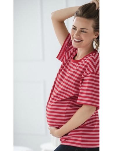 Mamahood rasedus- ja imetamis-T-särk, punase-roosatriibuline 1 Mamahood rasedus- ja imetamis-T-särk, punase-roosatriibuline 1