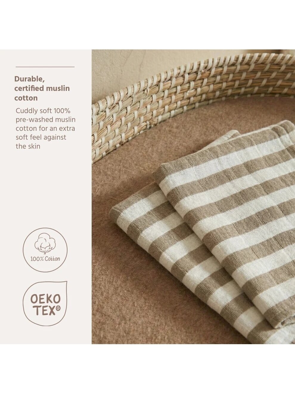 Muslin diapers set, 2 pcs. 30x30, Meyco Baby Stripe Taupe 1