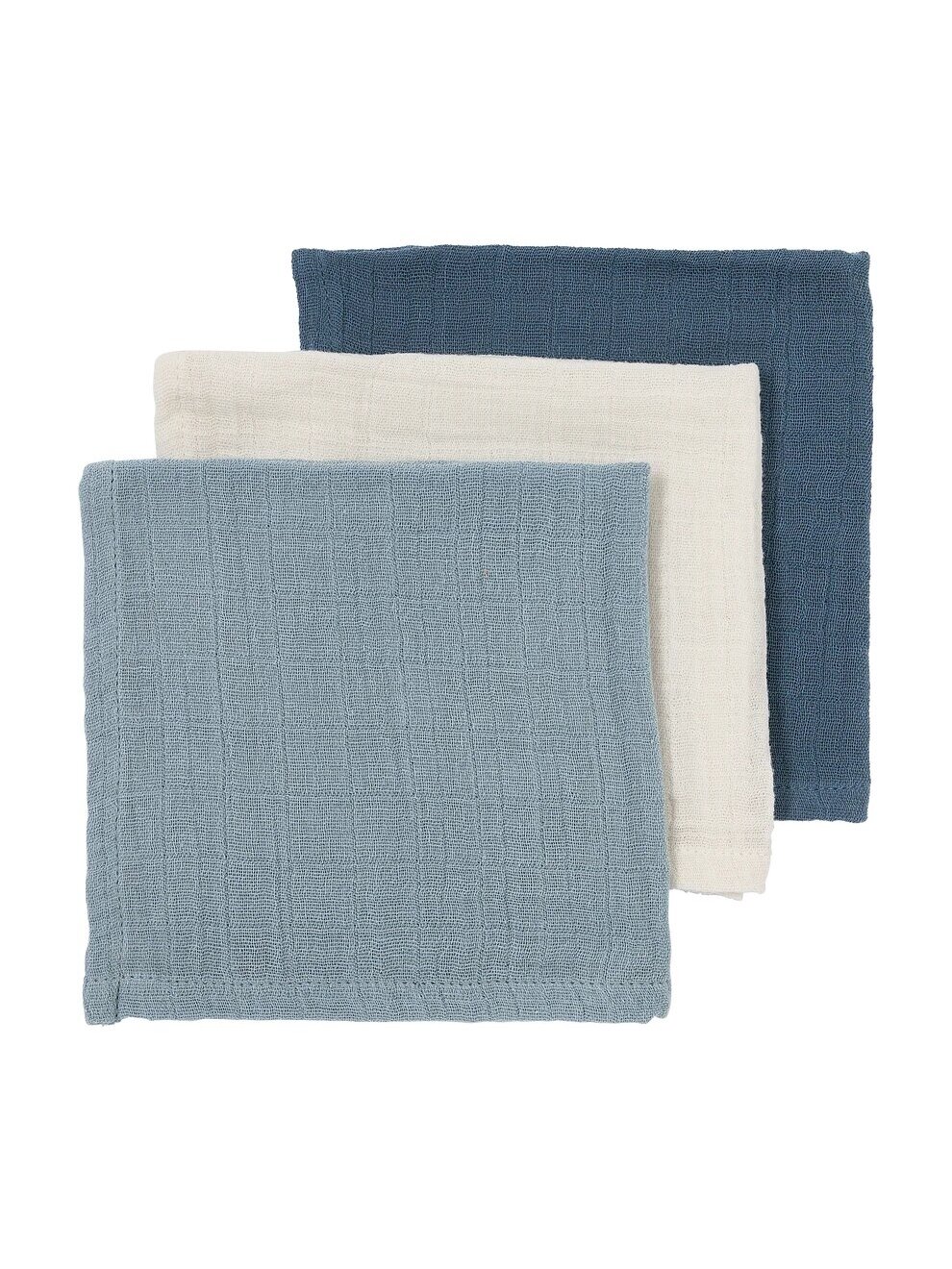 Muslin diapers set, 3 pcs. 30x30, Meyco Baby (naturel, jeans bule, indigo) Muslin diapers set, 3 pcs. 30x30, Meyco Baby (naturel, jeans bule, indigo)