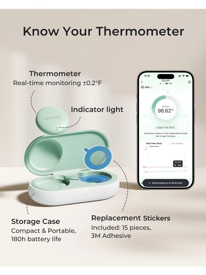 Momcozy nutikas beebi termomeeter, temperatuuri jälgimine rakenduses 2 Momcozy nutikas beebi termomeeter, temperatuuri jälgimine rakenduses 2