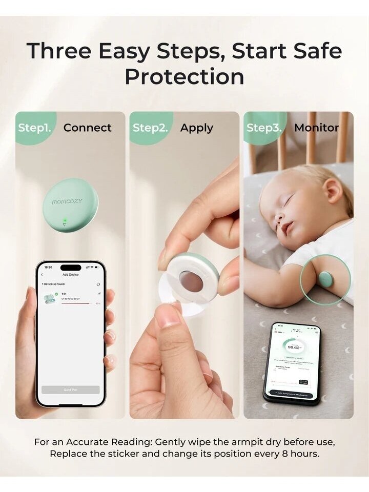 Momcozy nutikas beebi termomeeter, temperatuuri jälgimine rakenduses 4 Momcozy nutikas beebi termomeeter, temperatuuri jälgimine rakenduses 4