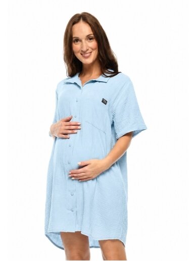 Muslin maternity and breastfeeding nightdress Hazel, Mija (Lihht blue) Muslin maternity and breastfeeding nightdress Hazel, Mija (Lihht blue)