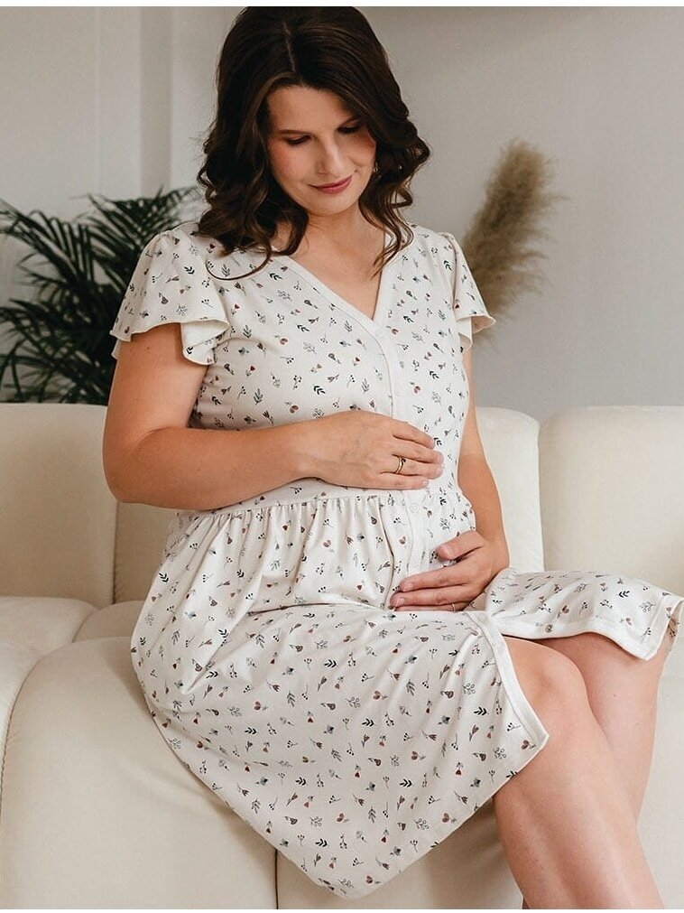 Maternity breastfeeding nightdress, Linda by EEVI Ecru Maternity breastfeeding nightdress, Linda by EEVI Ecru