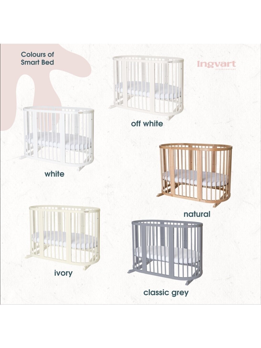 Oval convertible baby crib 9in1 Smart, Ingvart (Beige) 5 Oval convertible baby crib 9in1 Smart, Ingvart (Beige) 5