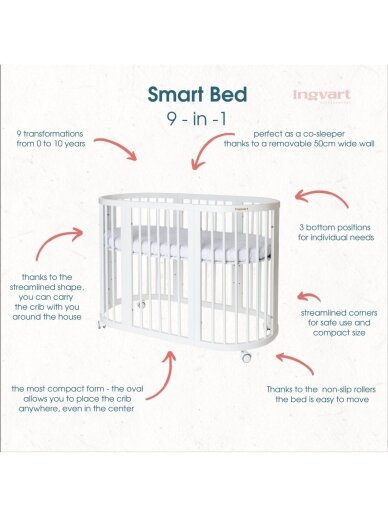 Oval convertible baby crib 9in1 Smart, Ingvart (Beige) 1