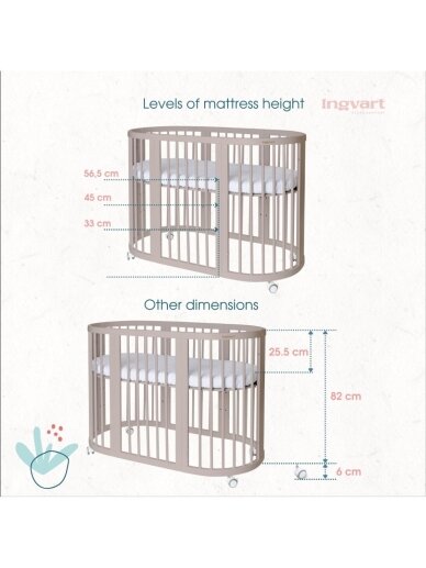 Oval convertible baby crib 9in1 Smart, Ingvart (Beige) 2 Oval convertible baby crib 9in1 Smart, Ingvart (Beige) 2