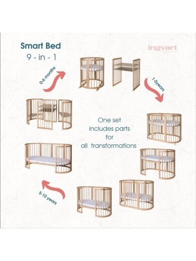 Oval convertible baby crib 9in1 Smart, Ingvart (Beige) 3 Oval convertible baby crib 9in1 Smart, Ingvart (Beige) 3