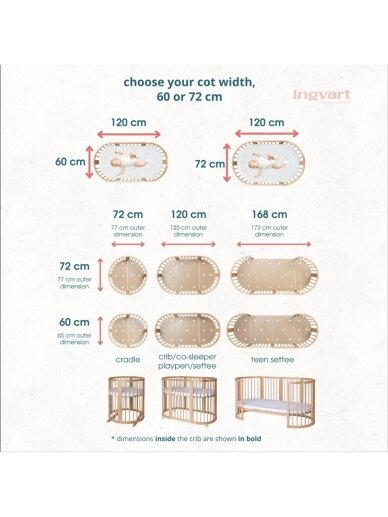 Oval convertible baby crib 9in1 Smart, Ingvart (Beige) 4 Oval convertible baby crib 9in1 Smart, Ingvart (Beige) 4