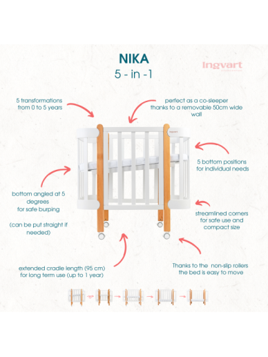 Oval convertible baby crib NIKA 5in1, Ingvart (White) (Kopija) 6