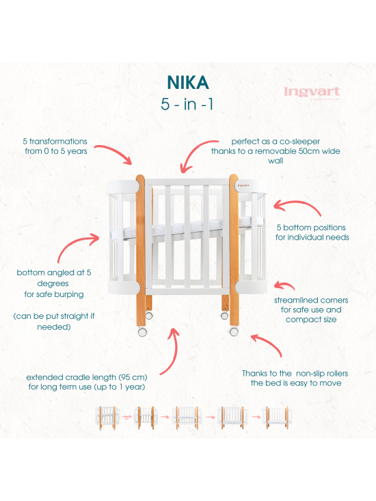Oval convertible baby crib NIKA 5in1, Ingvart (White) (Kopija) 6 Oval convertible baby crib NIKA 5in1, Ingvart (White) (Kopija) 6