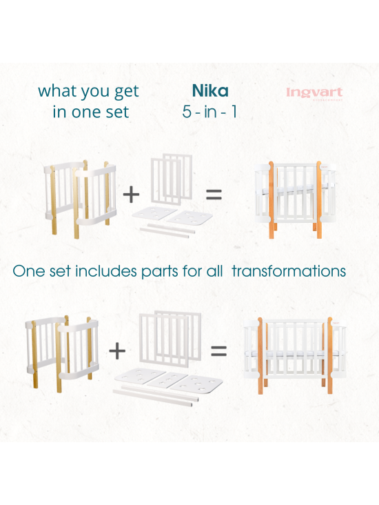 Oval convertible baby crib NIKA 5in1, Ingvart (White) (Kopija) 2