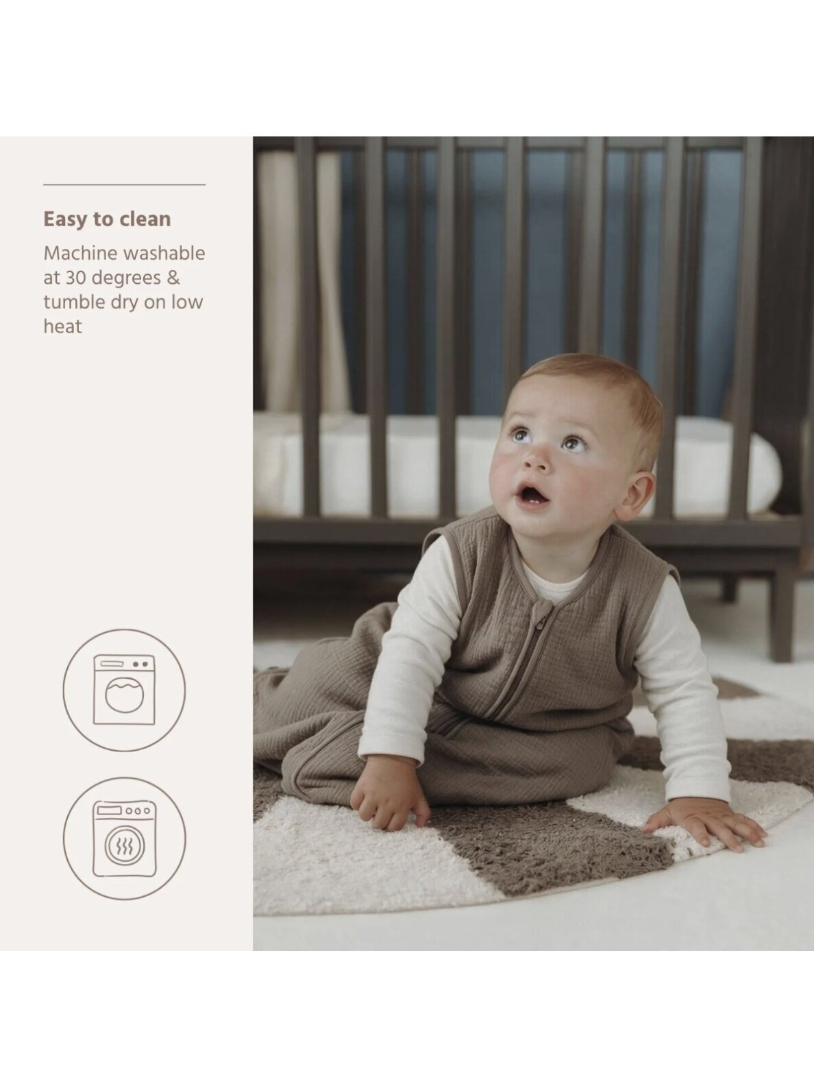 Lined muslin sleeping bag 90 cm, TOG 2.0, Meyco (Dark Taupe) 3