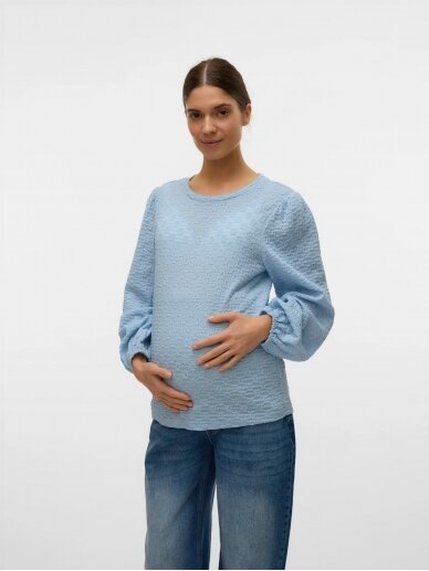 Maternity blouse with long sleeves VMMFLOWER, Mama;licious (Light blue) 3