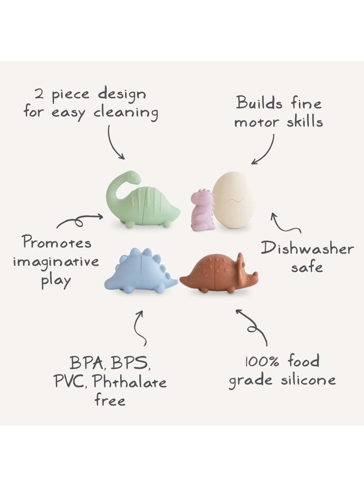 Mold Free Bath Play Set Dino, 5 pcs, Mushie 1