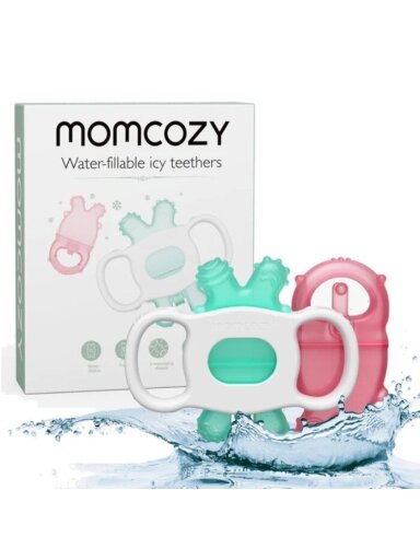 Momcozy veega täidetav jahutav beebi närimisrõngas, roosa/roheline