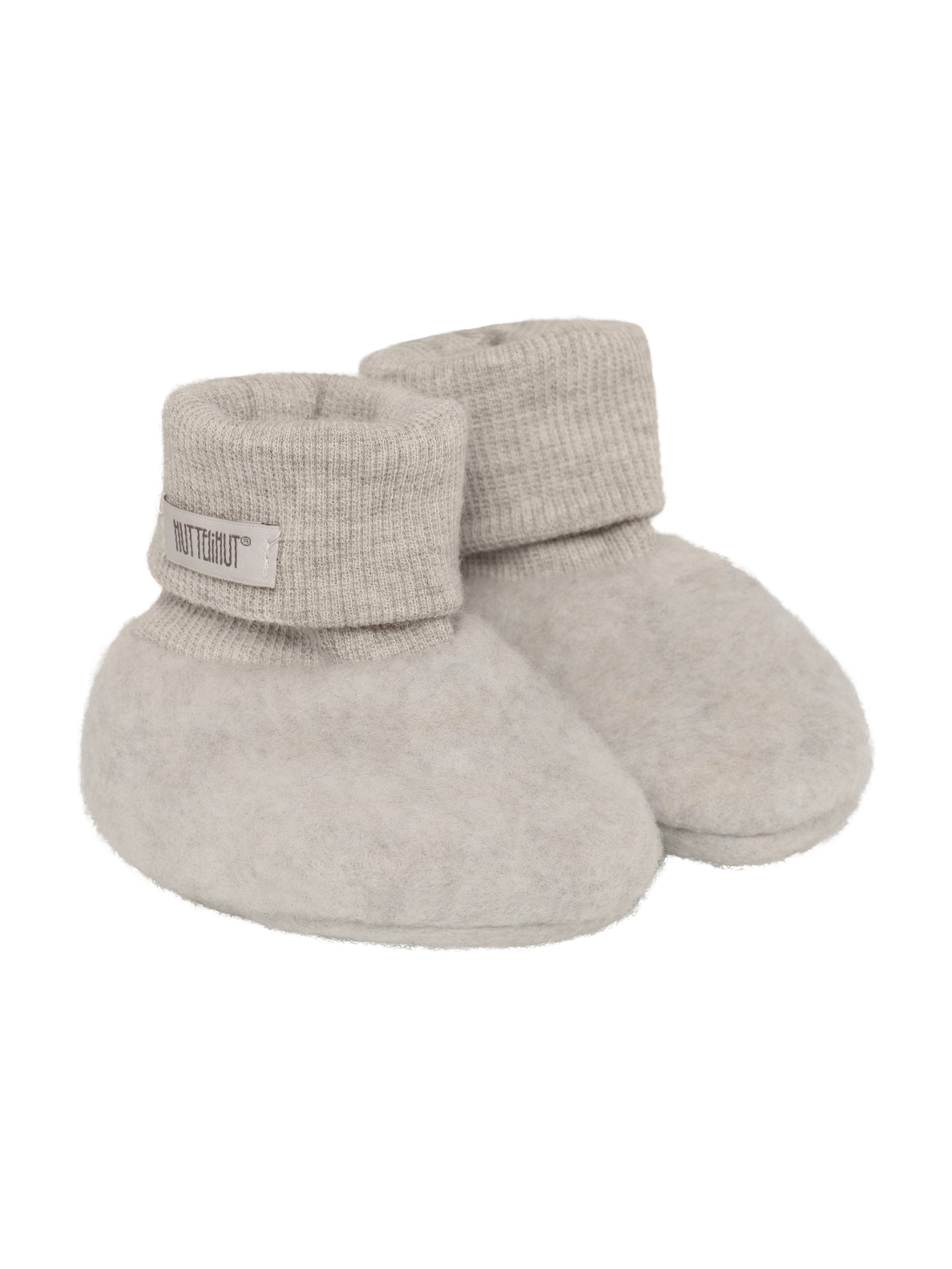 Woolen baby booties, Huttelihut Camel Melange