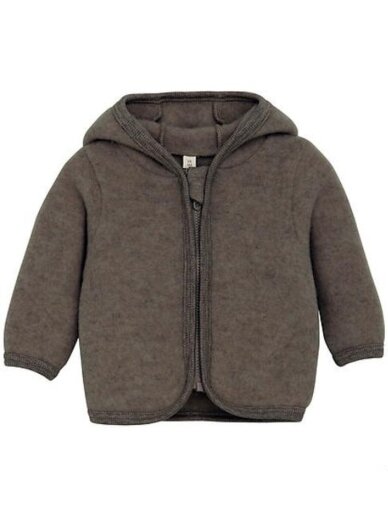 Wool Cardigan for Babies, Huttelihut (Brown Melange)