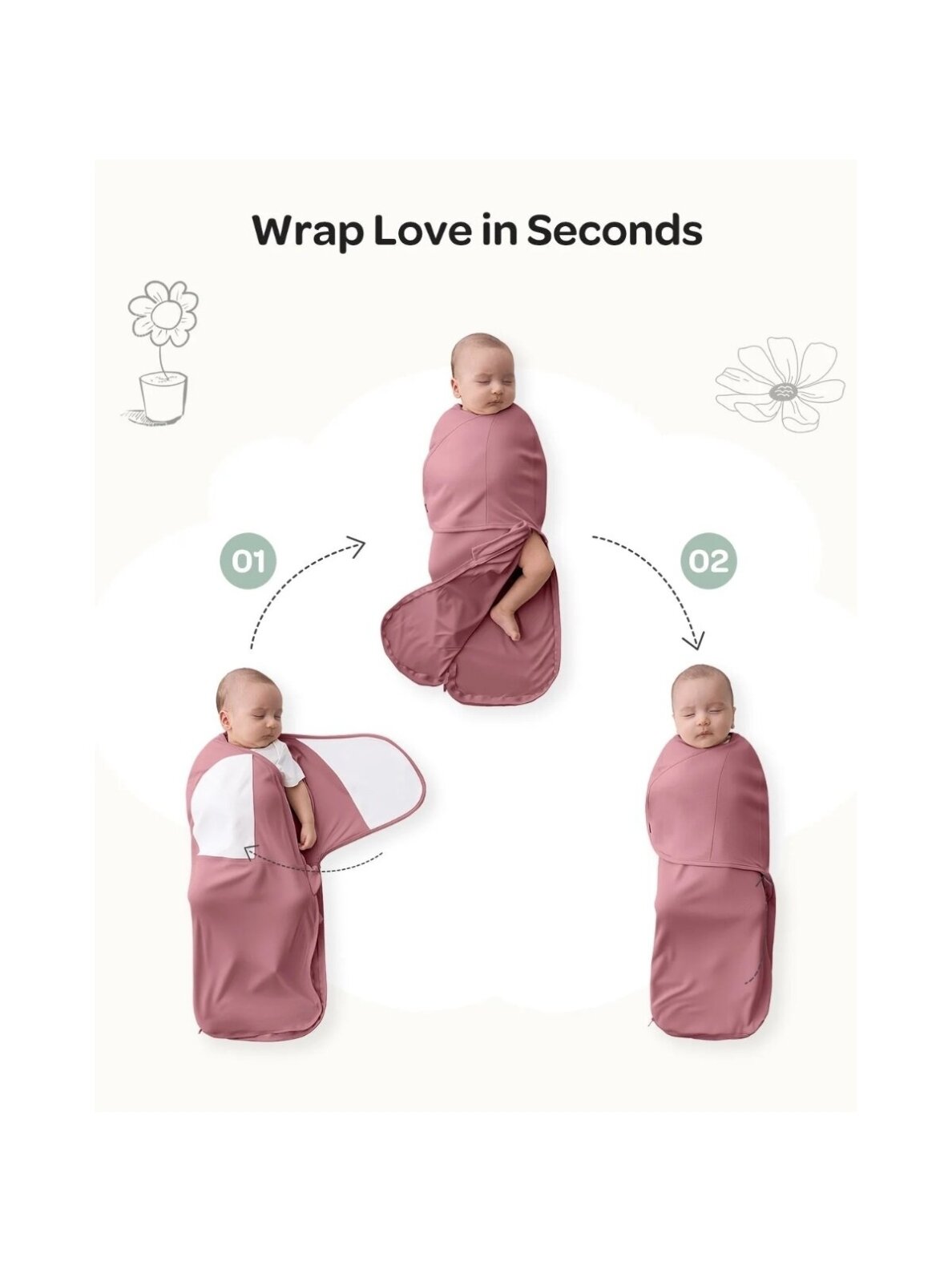 Baby swaddle wrap 0-3 months, 2 pcs, Momcozy (Bloom) 3 Baby swaddle wrap 0-3 months, 2 pcs, Momcozy (Bloom) 3